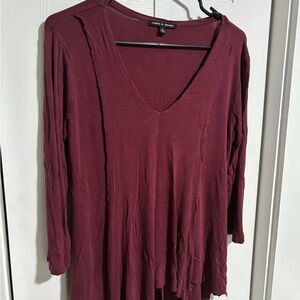 Cable & Gauge Deep Red Long Sleeve V-Neck Top